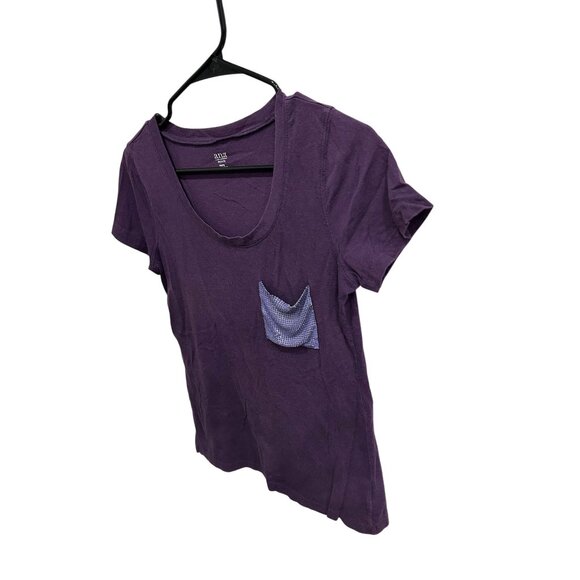 Ana Purple Petite T-Shirt Sequined Pocket Detail Sz PM - Picture 3 of 10